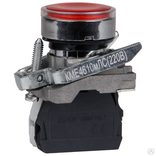 Кнопка КМЕ4610мЛС-220В-красный-1но+0нз-цилиндр-индикатор-IP65-КЭАЗ 