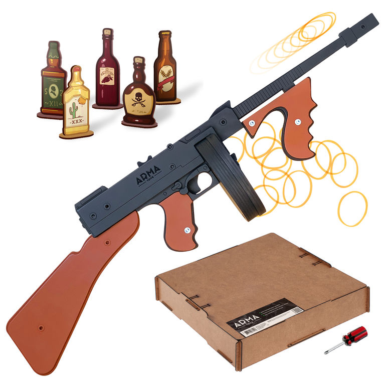 Резинкострел макет деревянный стреляющий пистолет-пулемет Томпсона