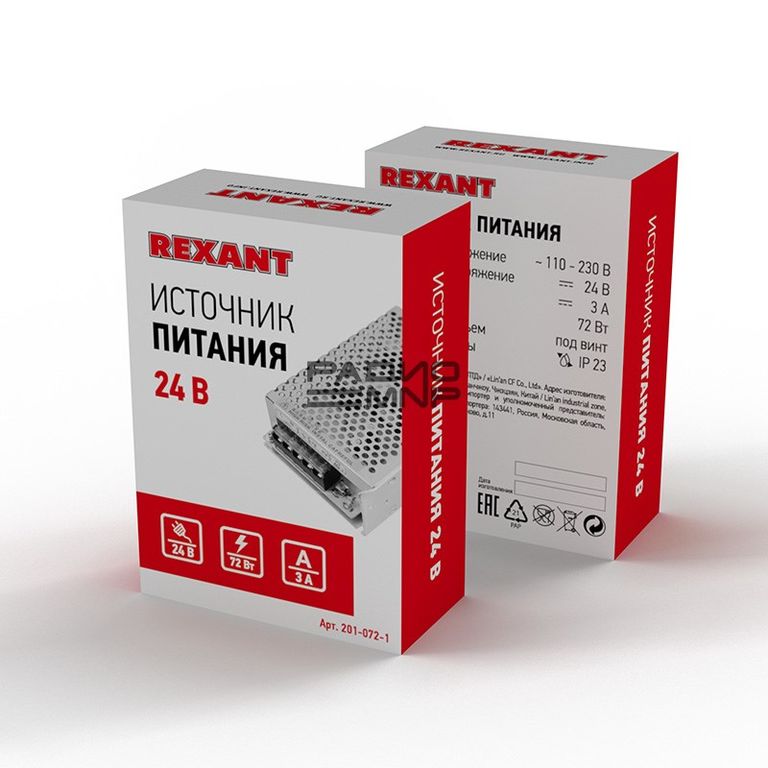 Источник питания 24В, 3А 72Вт, с разъёмами под винт, IP23 "Rexant" 2