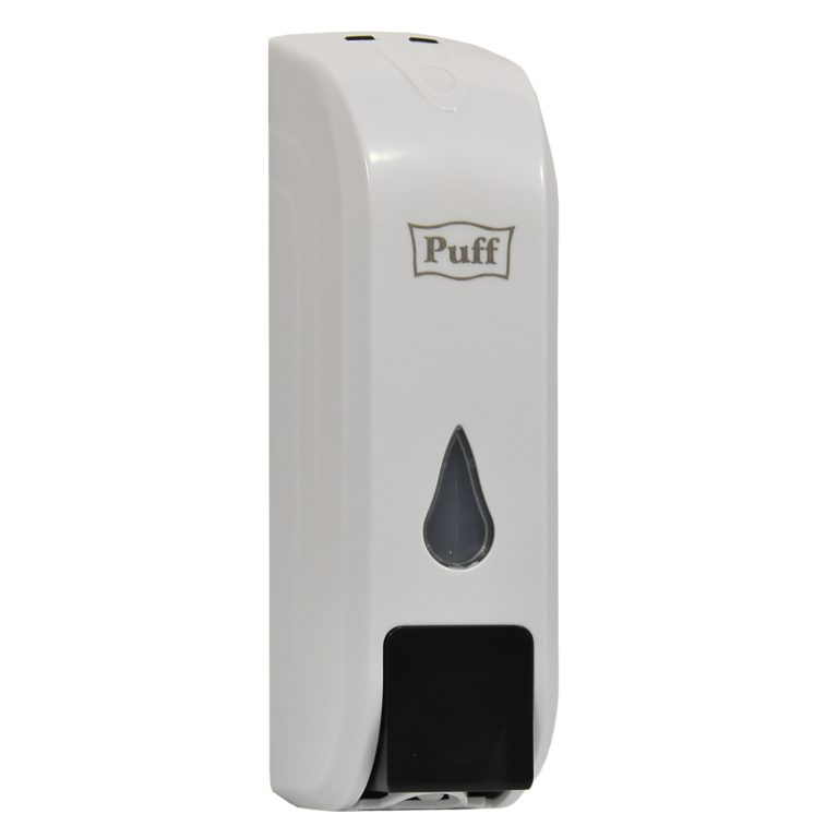 Дозатор для жидкого мыла пластиковый puff-8104, белый с черной кнопкой