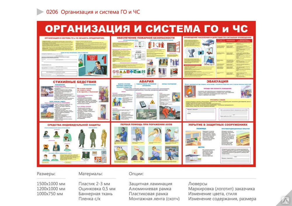 Плакат Организация и система ГО и ЧС 0206 купить за 2 800 руб./шт. в ...