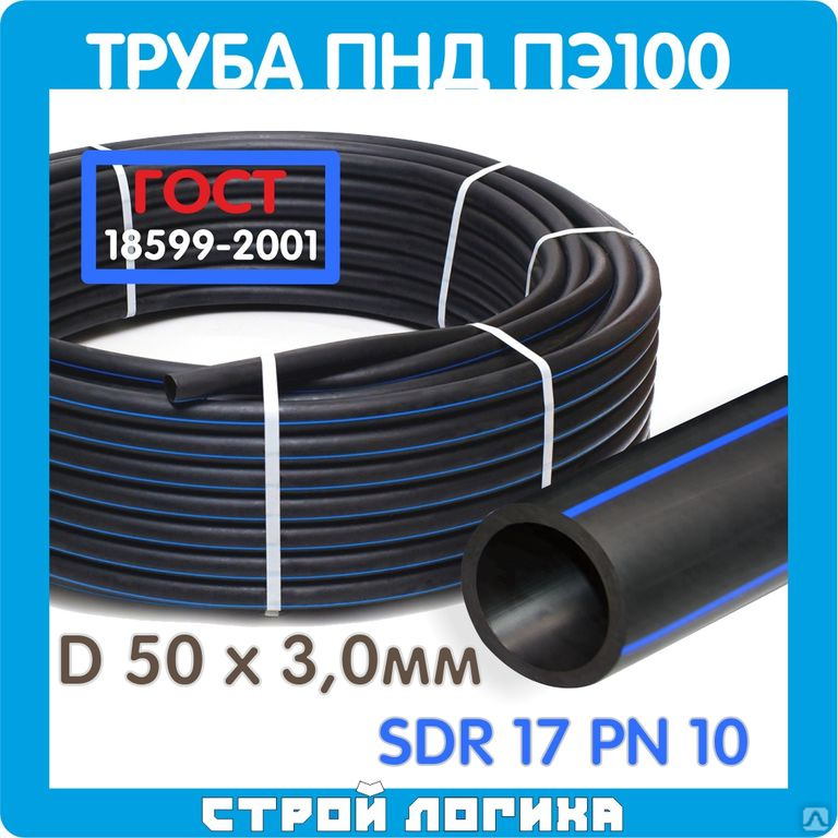Труба ПЭ100 SDR17 50*3,0мм питьевая ГОСТ 18599-2001, цена в Санкт ...