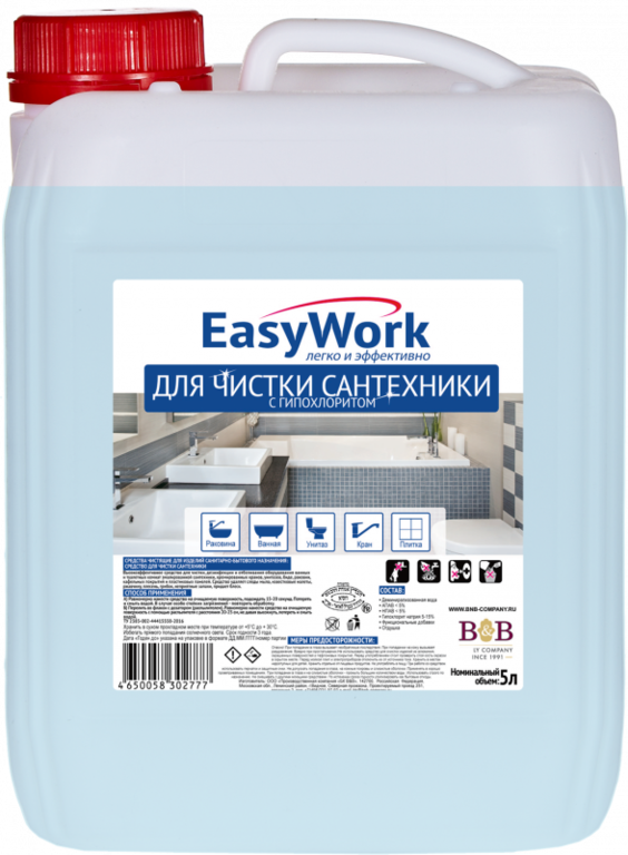 Средство для чистки сантехники с гипохлоритом 5 л 1/4 EasyWork