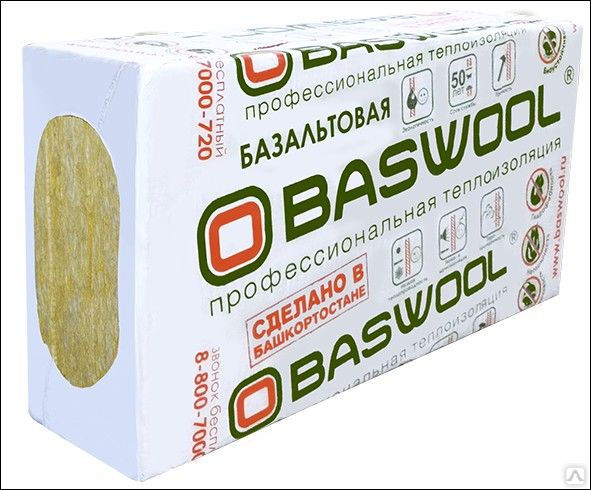 Утеплитель базальтовый BASWOOL 50 кг/м³ 1200х600х50 0,216 м³/ 4.32 м²/ 6 пл