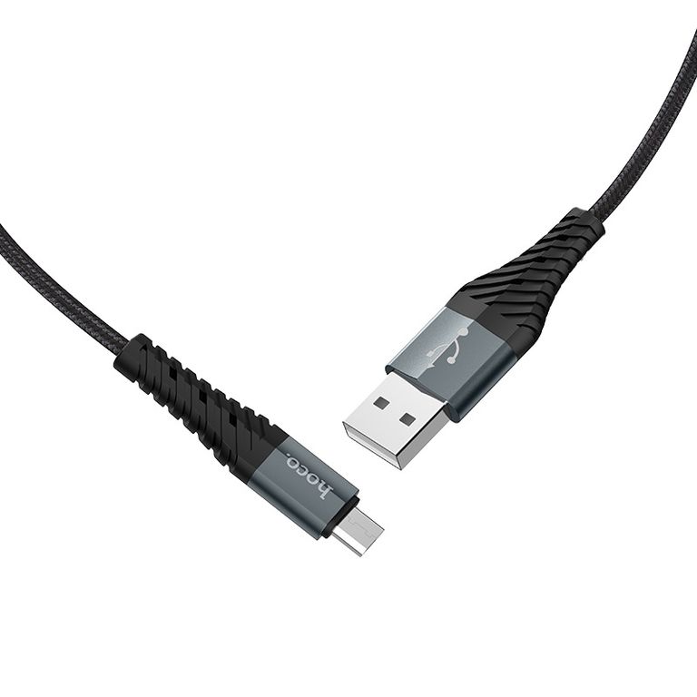 USB кабель для зарядки micro USB "Hoco" X38 тканевый, чёрный 2,4A, 1,0м 2