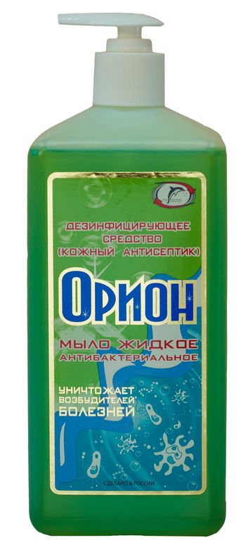 Мыло жидкое антибактериальное Орион, 1 кг с дозатором