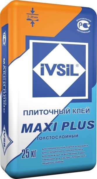 Клей плиточный для сухих и влажных посещений IVSIL MAXI PLUS 25 кг