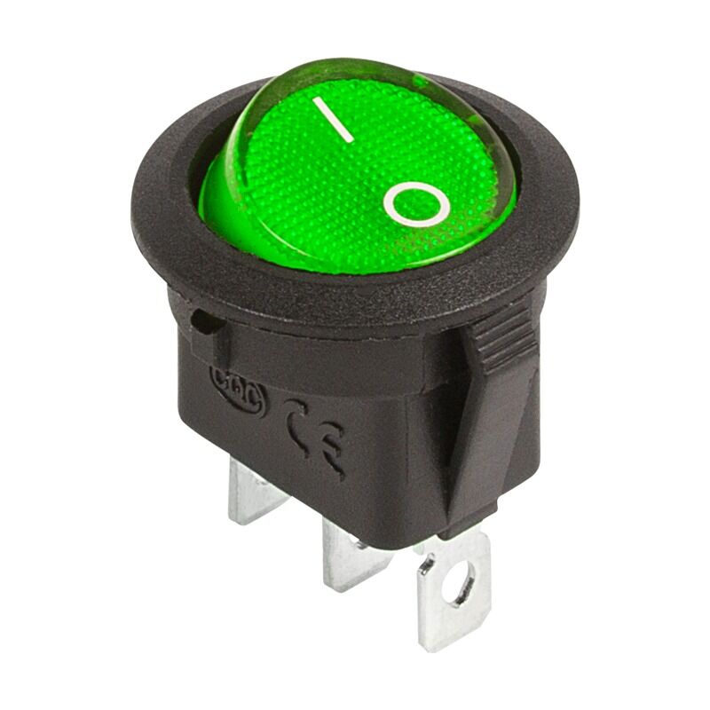 Выключатель клавишный круглый 12V 20А (3с) ON-OFF с подсветкой (RWB-214), зелёный Rexant 1