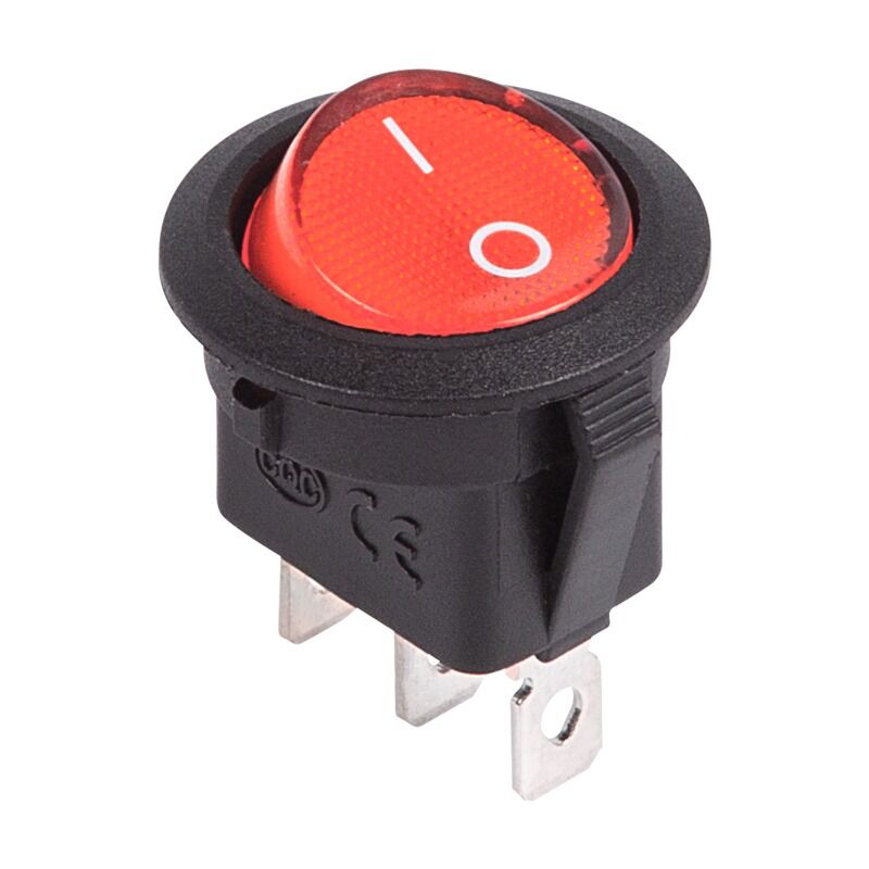 Выключатель клавишный круглый 12V 20А (3с) ON-OFF с подсветкой (RWB-214), красный Rexant