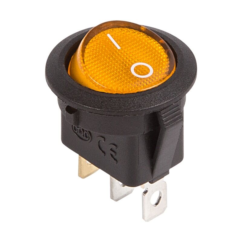 Выключатель клавишный круглый 12V 20А (3с) ON-OFF с подсветкой (RWB-214), жёлтый Rexant