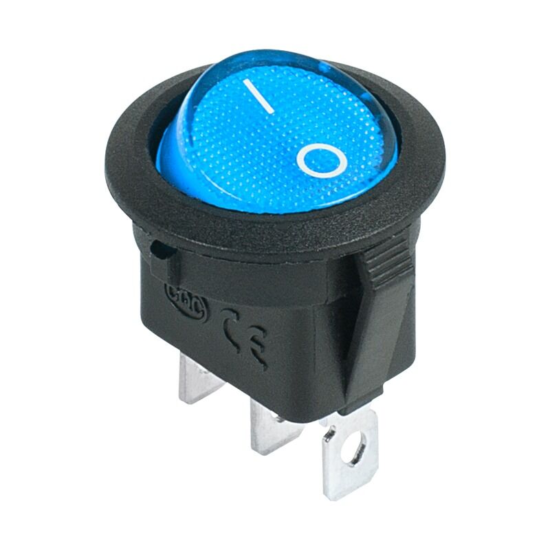 Выключатель клавишный круглый 12V 20А (3с) ON-OFF с подсветкой (RWB-214), синий Rexant 1