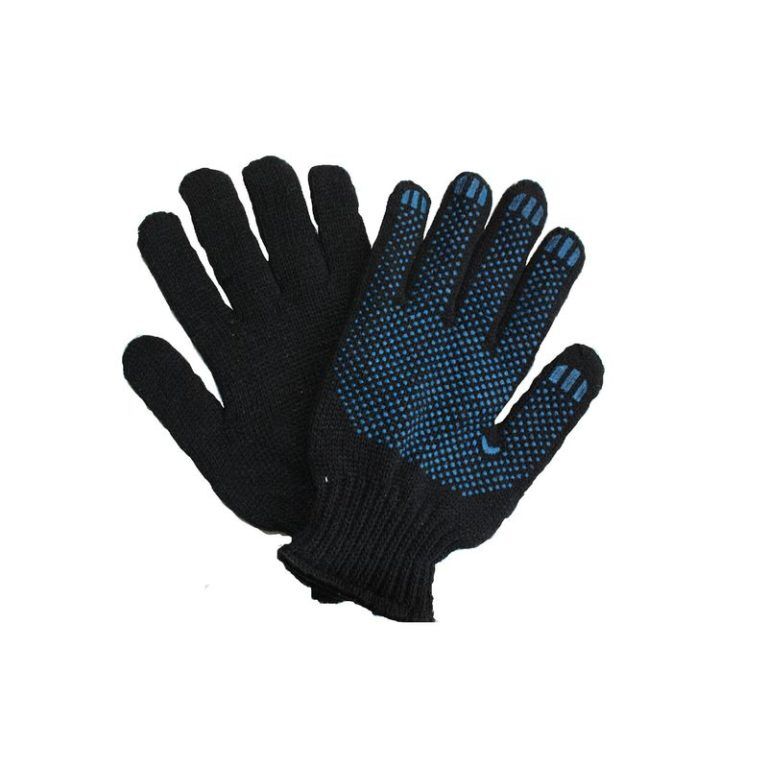 Перчатки трикотажные Зима двойные с ПВХ, черные