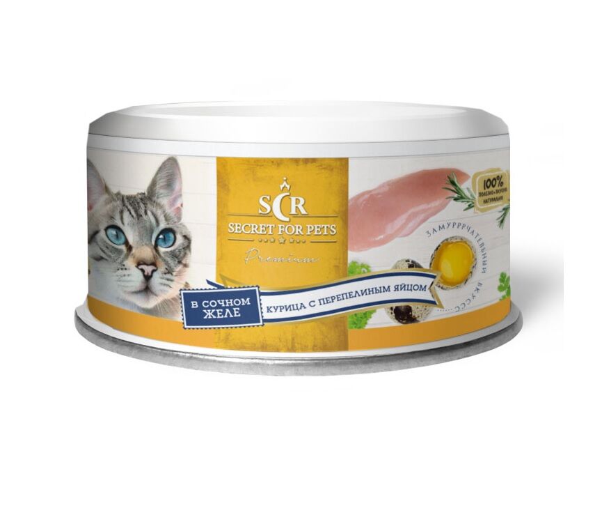 Корм для кошек Secret Premium Курица с перепелиным яйцом в желе консервы 85г (24) 56230
