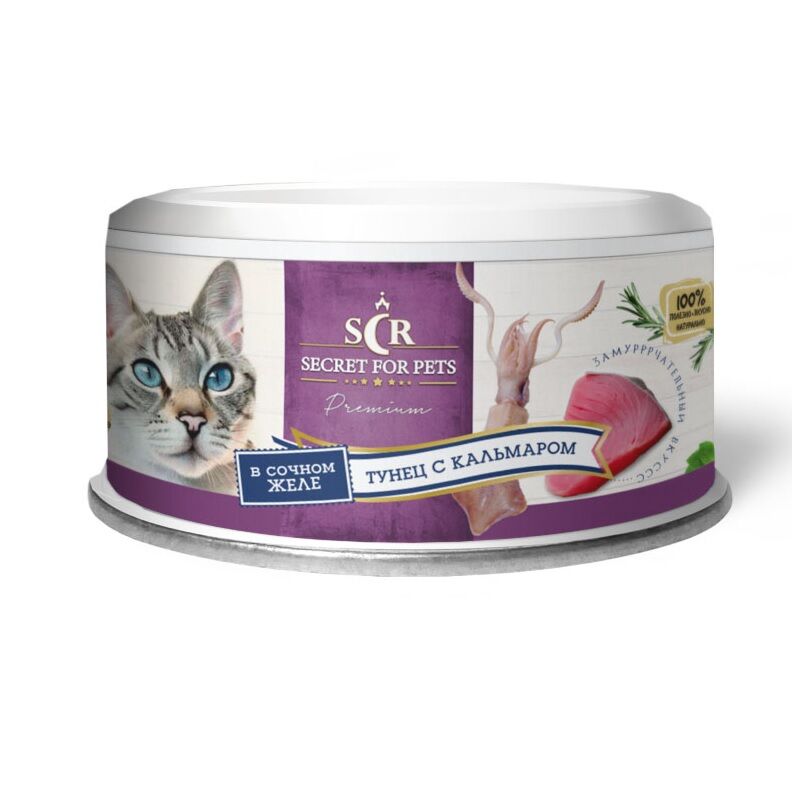 Корм для кошек Secret Premium Тунец с кальмаром в желе консервы 85г (24) 56228