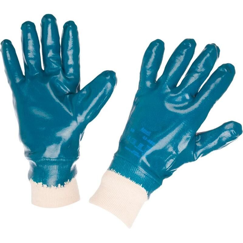 Перчатки рабочие защитные Ansell Хайкрон хлопковые с нитрильным покрытием синие (манжеты резинка, размер 10, XL)