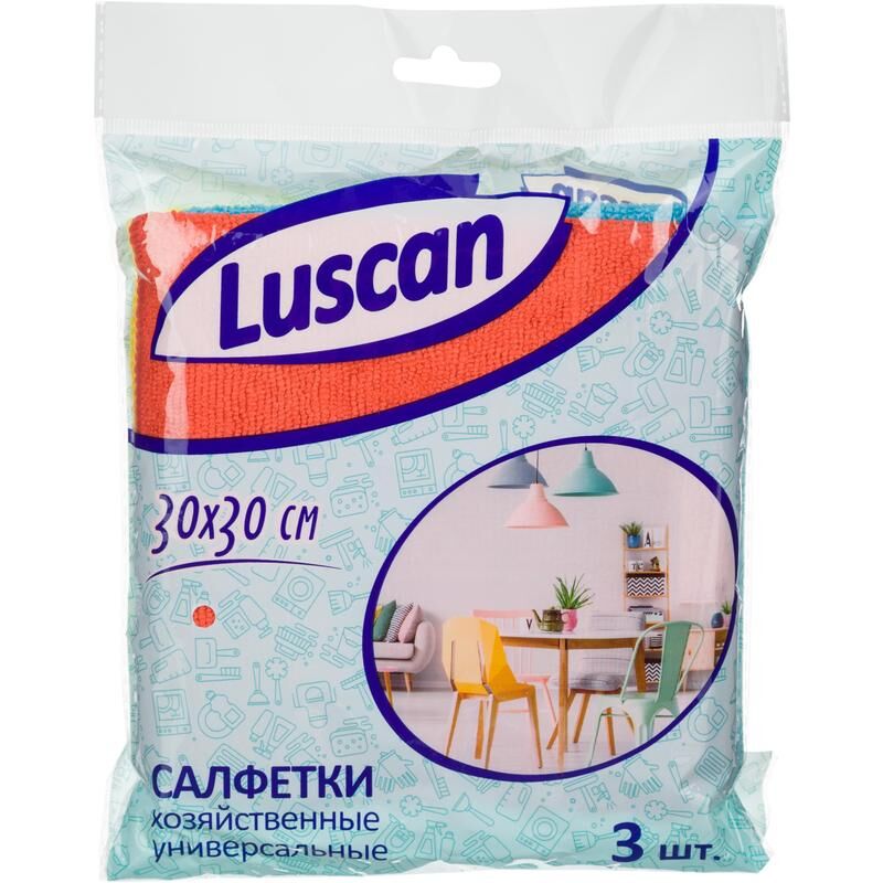 Салфетки хозяйственные Luscan микрофибра 30х30 см 300 г/кв.м (3 штуки в упаковке)