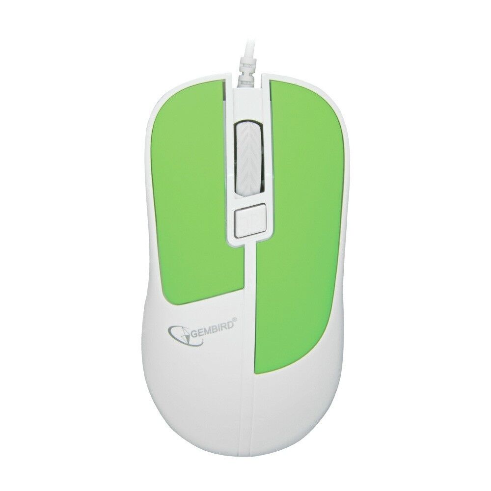 Мышь компьютерная "Gembird" MOP-410-GRN, USB, 3кн.+колесо кнопка, soft touch, 1600DPI, кабель 1,5м, зелёный
