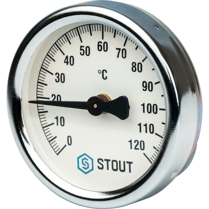 Термометр биметаллический накладной с пружиной STOUT Dn 63 мм, 0...120°С, 1"-2"