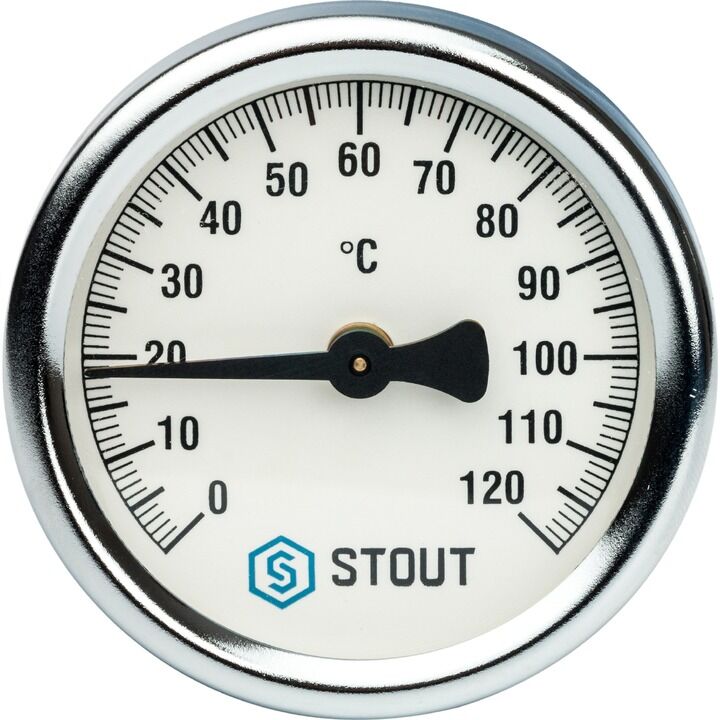 Термометр биметаллический накладной с пружиной STOUT Dn 63 мм, 0...120°С, 1"-2" 2