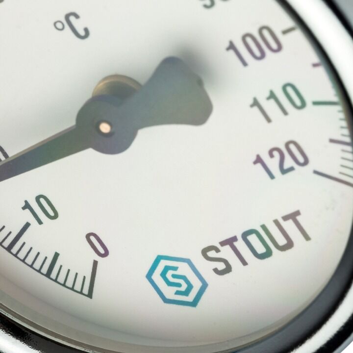 Термометр биметаллический накладной с пружиной STOUT Dn 63 мм, 0...120°С, 1"-2" 4