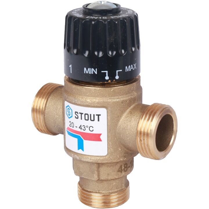 Термостатический смесительный клапан Stout для систем отопления и ГВС Ду 20 Нр 20-43°С KV 1,6