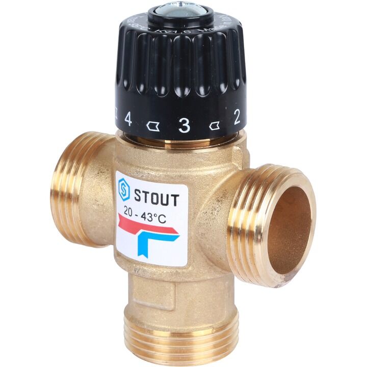 Термостатический смесительный клапан Stout для систем отопления и ГВС Ду 25 Нр 20-43°С KV 1,6
