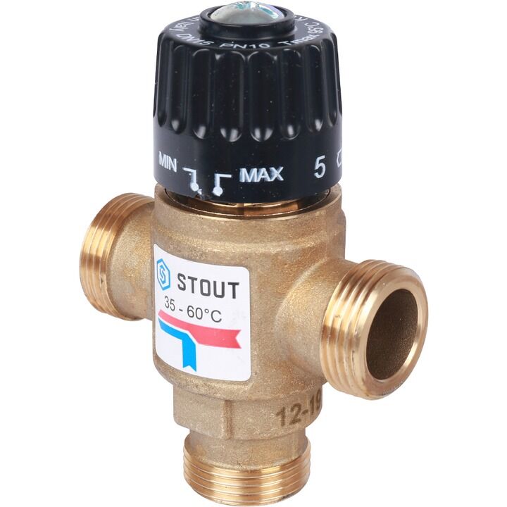 Термостатический смесительный клапан Stout для систем отопления и ГВС Ду 20 Нр 35-60°С KV 1,6