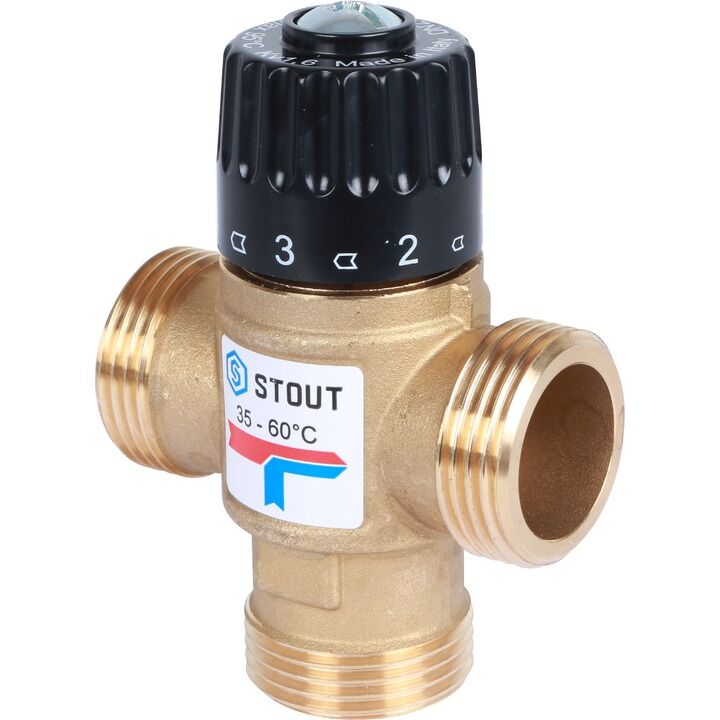Термостатический смесительный клапан Stout для систем отопления и ГВС Ду 25 НР 35-60°С KV 1,6
