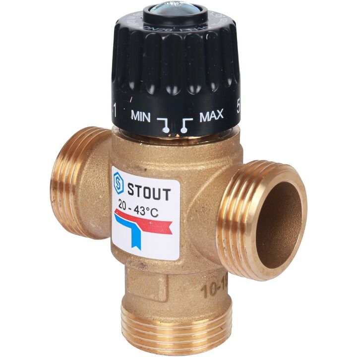 Термостатический смесительный клапан Stout для систем отопления и ГВС Ду 25 Нр 20-43°С KV 2,5