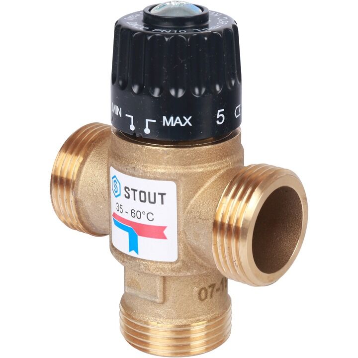 Термостатический смесительный клапан Stout для систем отопления и ГВС Ду 25 Нр 35-60°C Kvs 2,5
