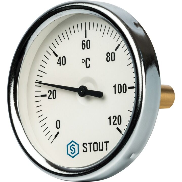 Термометр биметаллический с погружной гильзой STOUT Dn 80 мм, гильза 50 мм 1/2", 0...120°С