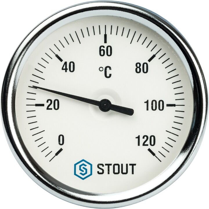 Термометр биметаллический с погружной гильзой STOUT Dn 80 мм, гильза 75 мм 1/2", 0...120°С 2