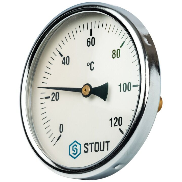 Термометр биметаллический с погружной гильзой STOUT Dn 100 мм, гильза 75 мм 1/2", 0...120°С