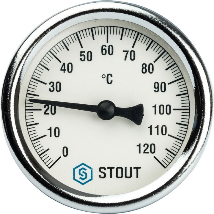 Термометр биметаллический Dn 63 мм, гильза 50 мм, резьба с самоуплотнением 1/2", 0...120°С 2