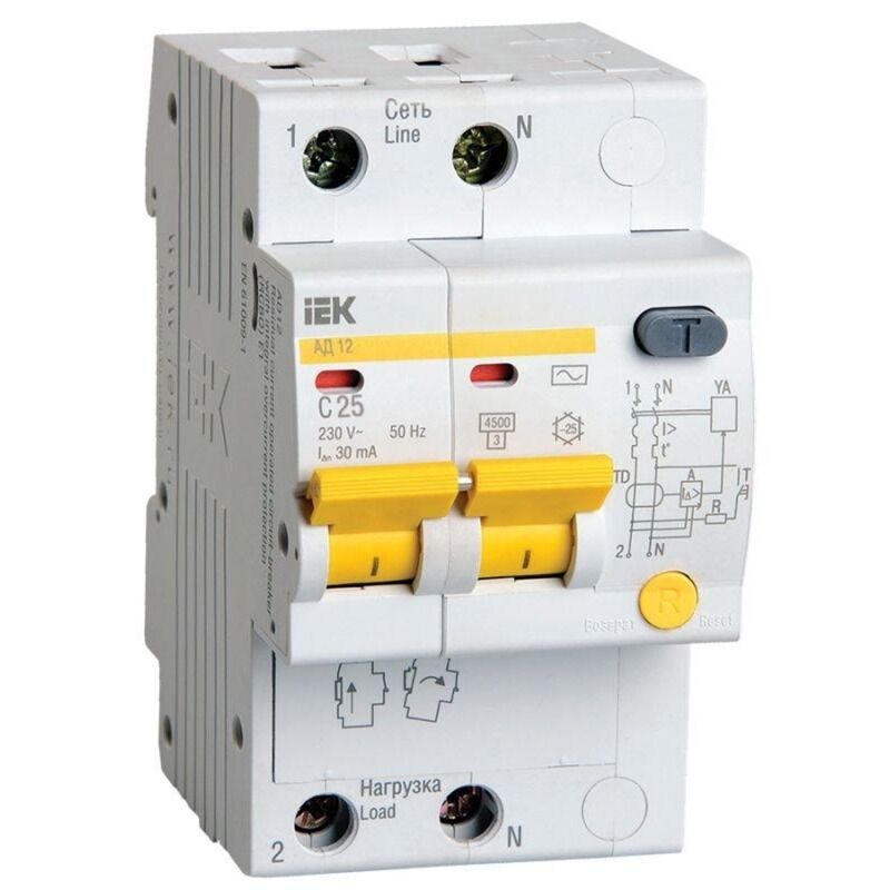 Выключатель автоматический дифференциальный IEK АД-12 2п 25А C 30мА AC (MAD10-2-025-C-030)