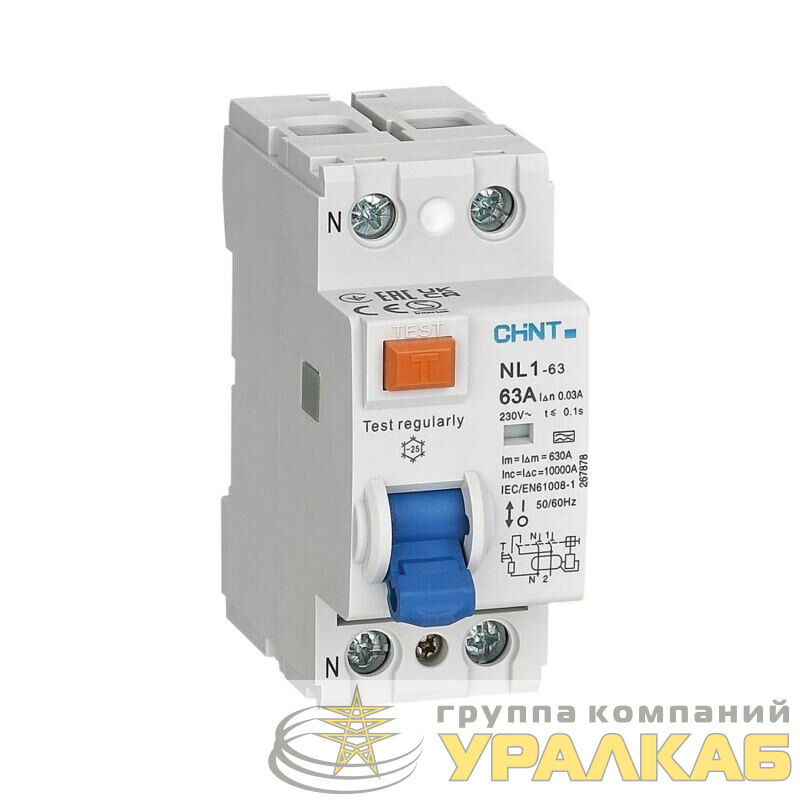Выключатель дифференциального тока (УЗО) 2п 25А 30мА тип AC 6кА NL1-63 (R) CHINT 200212