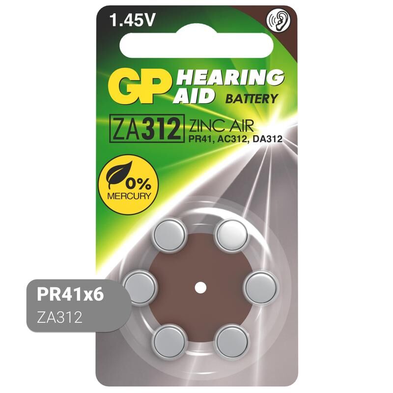 Батарейка PR41 GP Hearing Aid для слуховых аппаратов (6 штук в упаковке)