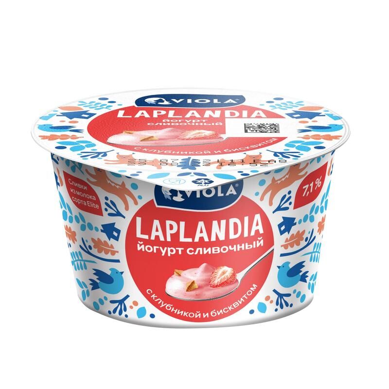 Йогурт Viola Laplandia сливочный Клубника и бисквит 7.1% 180 г NoName