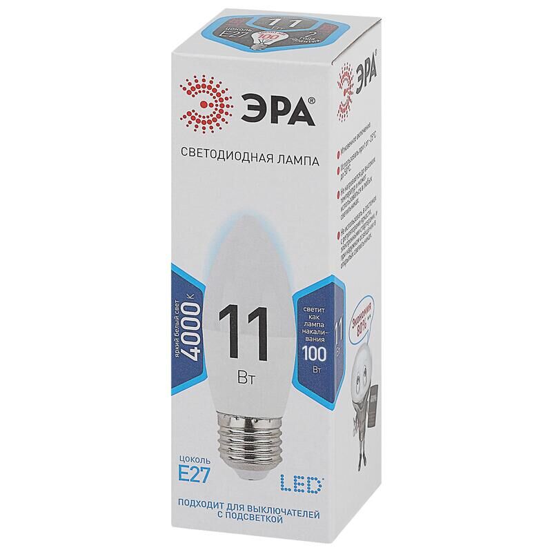 Лампа светодиодная Эра Std LED B35-11W-840-E27 свеча 11Вт E27 4000K 880Лм 220В Б0032983
