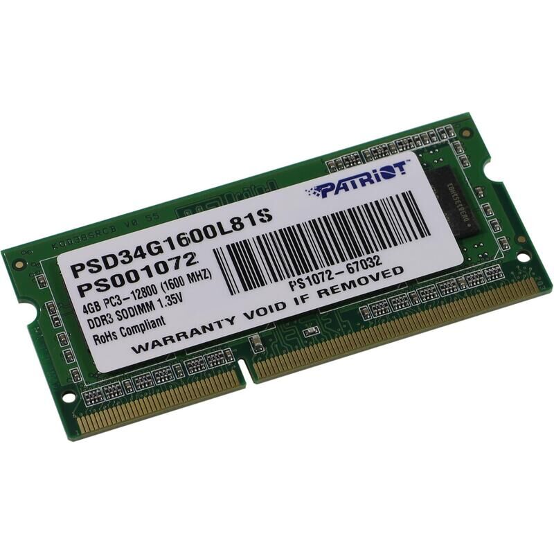 Оперативная память Patriot 4 ГБ PSD34G1600L81S (SO-DIMM DDR3L) Patriot Memory
