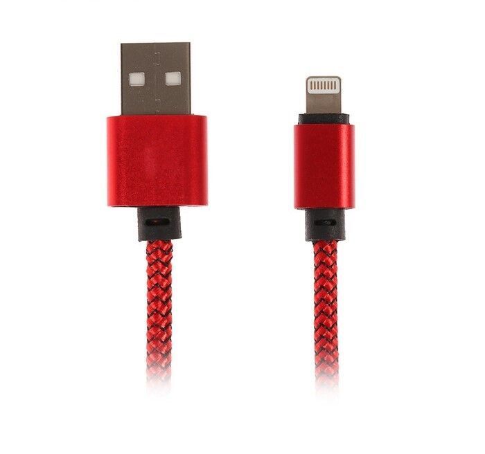 Кабель LuazON, Lightning - USB, 1А, 1м, оплётка нейлон, красный