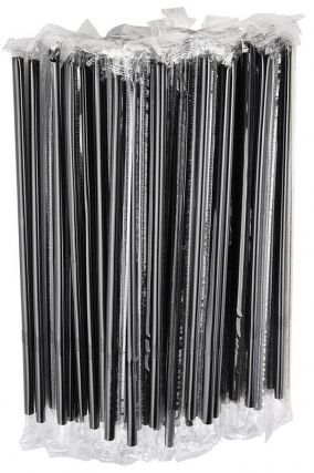 Трубочки для коктейля 240мм d8мм прямые черные в индивидуальной упаковке, упаковка 250шт