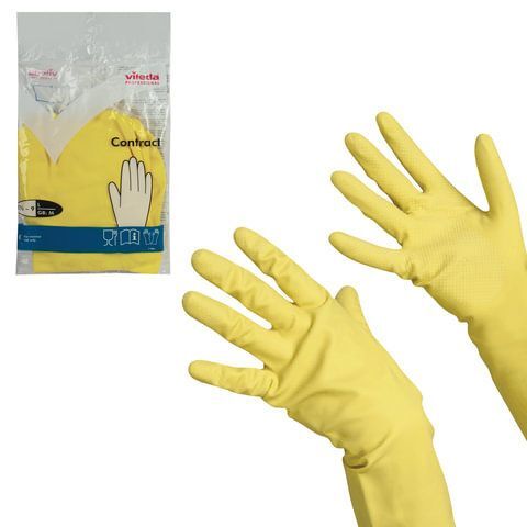 Перчатки хоз.резиновые р-р М c х/б напылением VILEDA «Контракт», желтые 602