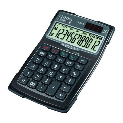 Калькулятор Citizen WR-3000 водопыленепроницаемый 12 разрядов, двойное питание
