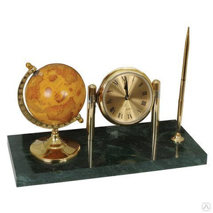 Часы на подставке из мрамора с глобусом и шариковой ручкой GALANT 