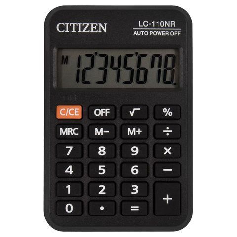 Калькулятор карманный 8 разрядов LC-110NR 89*59мм черный CITIZEN
