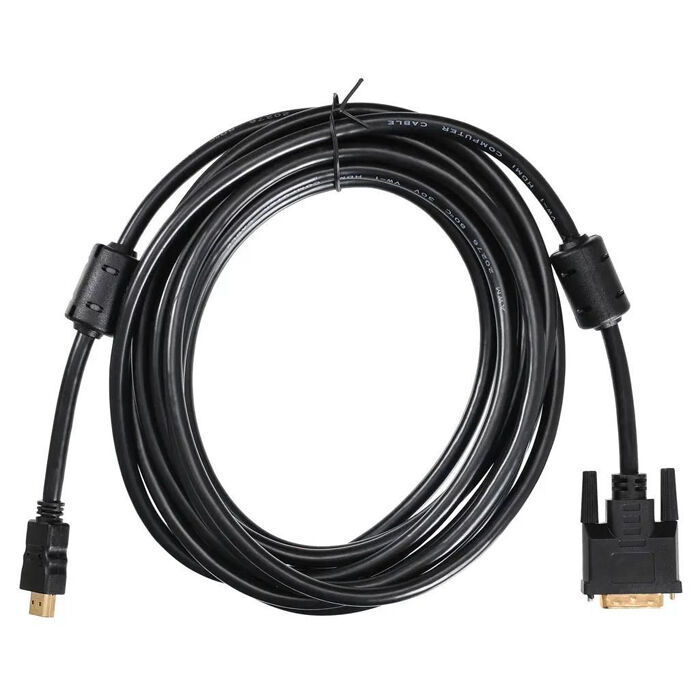 Кабель HDMI - DVI 5м Buro HDMI-19M-DVI-D-5M ферритовые кольца позолоченные контакты, черный