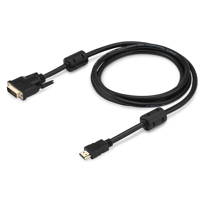 Кабель HDMI - DVI 10м Buro HDMI-19M-DVI-D-10M ферритовые кольца позолоченные контакты, черный