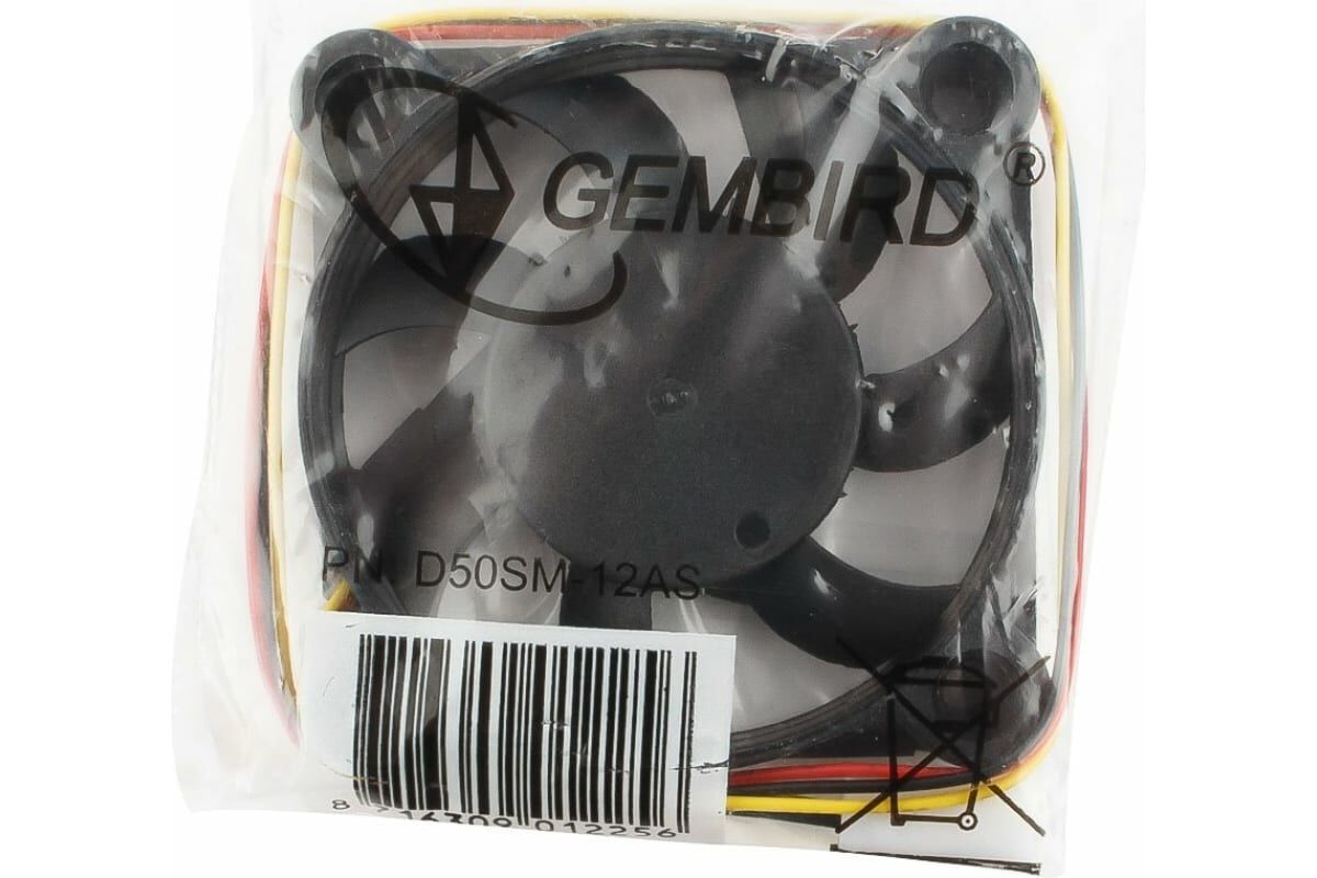 Вентилятор 12V 50x50x10мм, втулка, 3 pin, провод 25 см "Gembird" 3