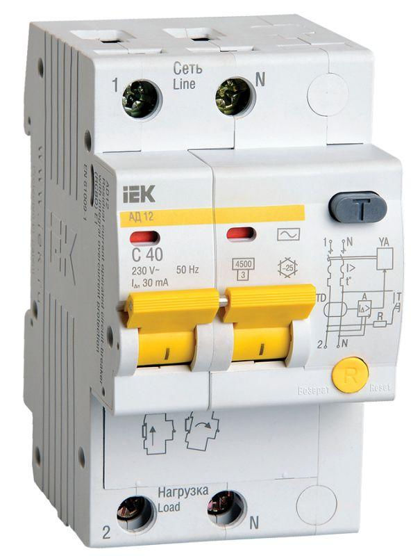 IEK Выключатель автоматический дифференциального тока 2п C 40А 30мА тип AC 4.5кА АД-12 IEK MAD10-2-040-C-030